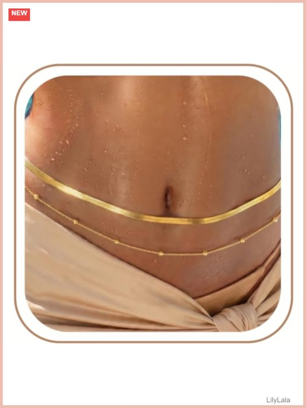 18K Gold Plated Layered Waist Chain with Beads & Snake Chain Adjustable Body